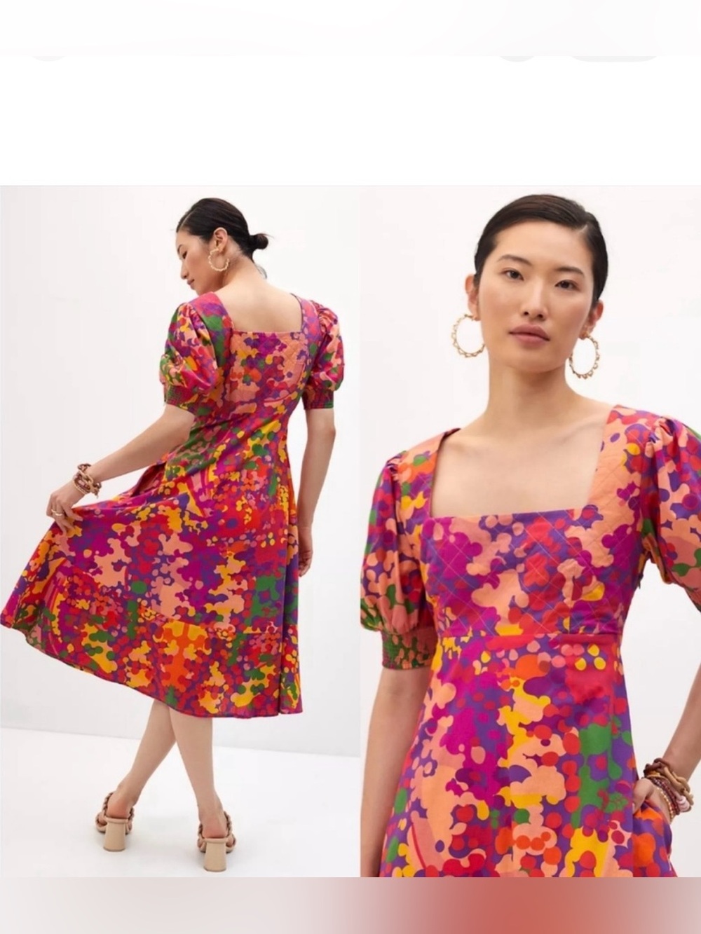 Anthropologie Roopa Pemmaraju Floral Midi Dress Abstract Colorful Size S